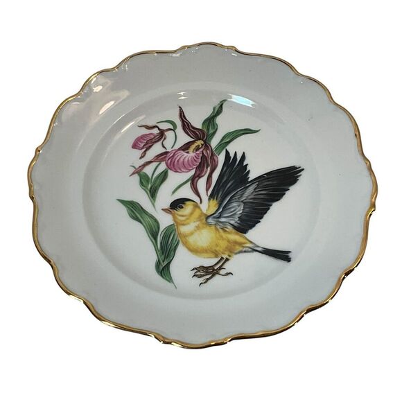 SCHUMANN Arzberg Bavaria Bird Plates Gold Rimmed American Goldfinch 8” Vintage - Picture 3 of 11
